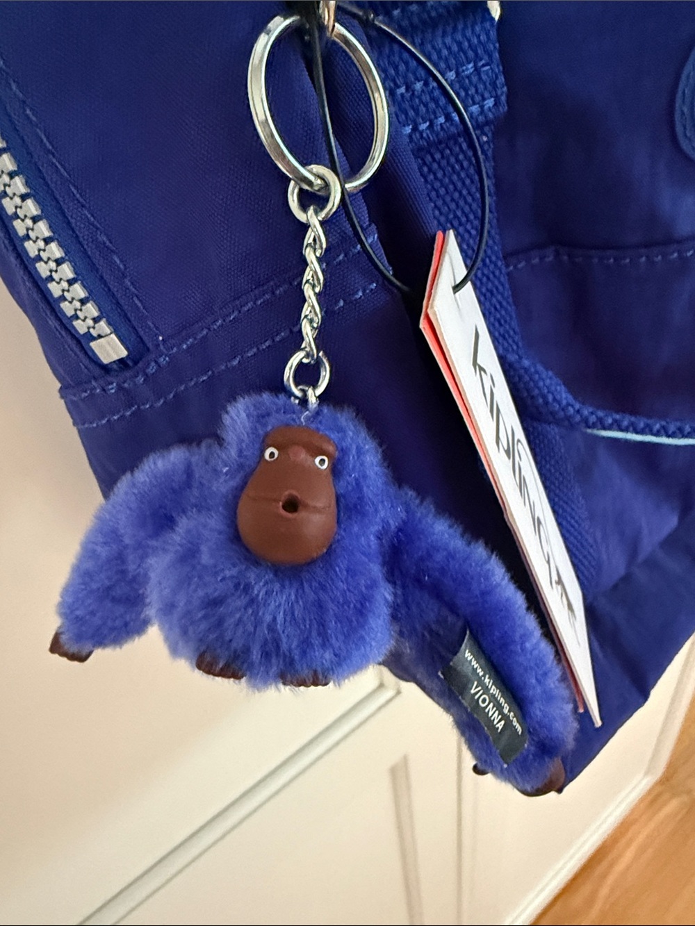 Kipling Royal Blue Crossbody Bag with Monkey Charm 11”X10” - Picture 2 of 10